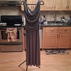 R&M Richards Gray Champagne Maxi Dress with Draped Bodice